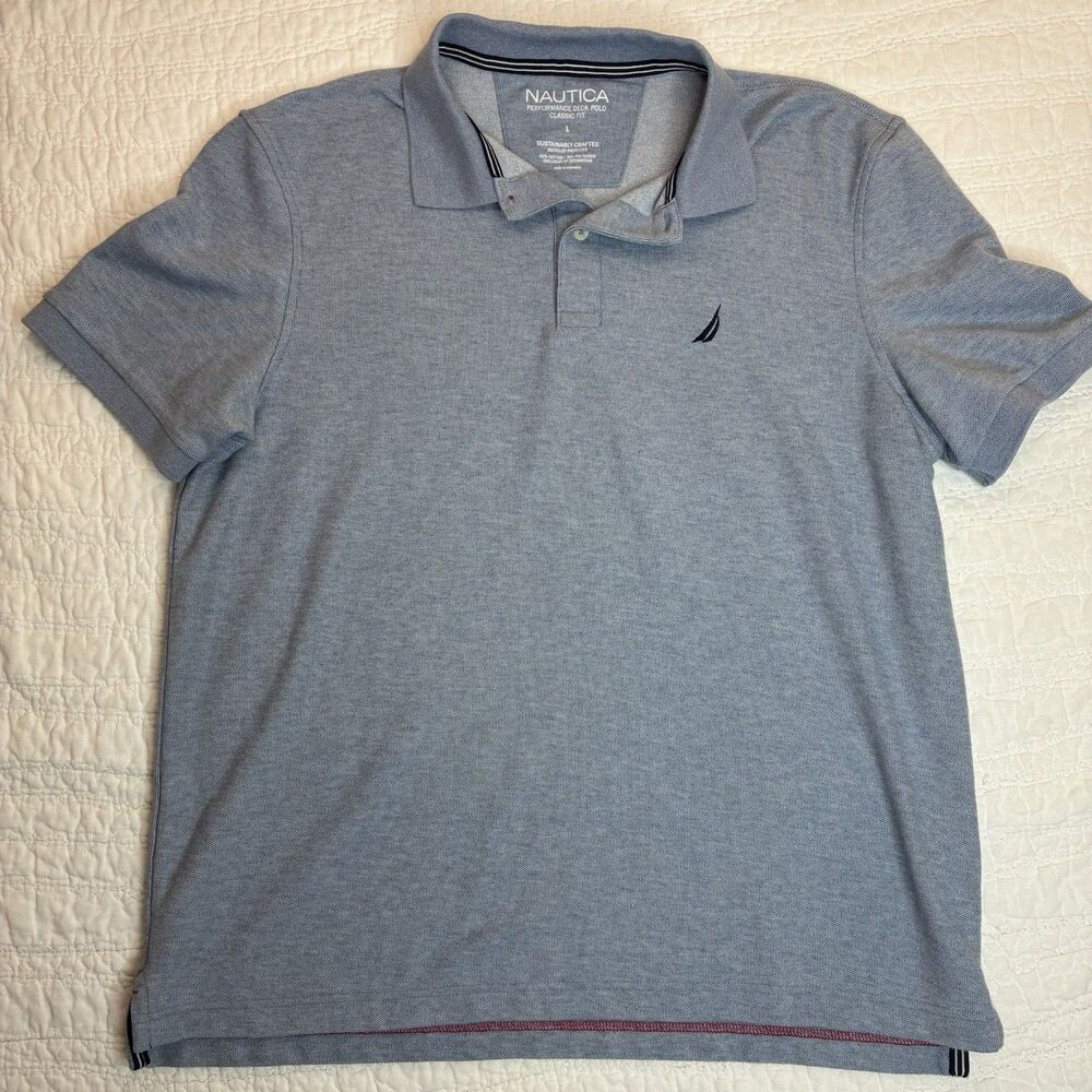 Nautica mens Performance Deck polo shirt Lrg blue short sleeve golf activewear
